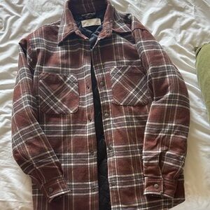 Aritzia Plaid Shirt Jacket in Brown and Cream